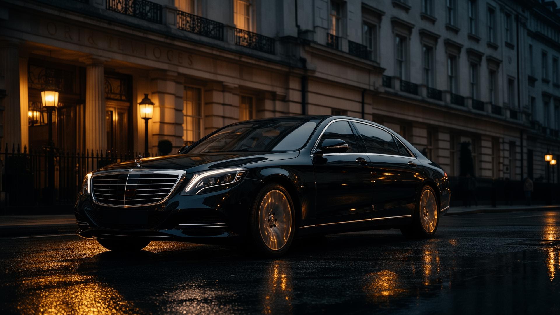 Luxury Mercedes chauffeur car at night